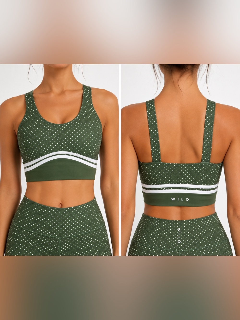 WILO The Label Polka Contour Sports Bra Green White Medium Activewear